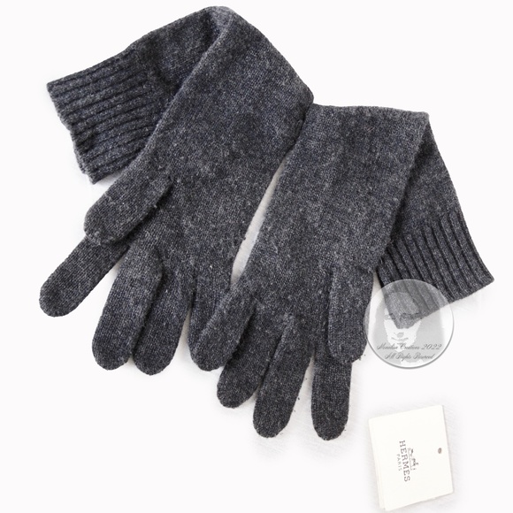 Hermes Gloves Ladies Cashmere Wool Knit Gris Charcoal Gray Soft Luxury Sz 00 - Picture 4 of 7